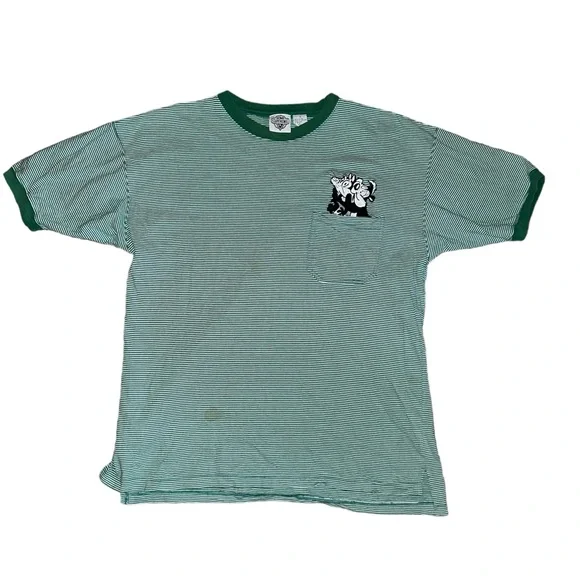 Vintage 90’s Looney Tunes Pep Le Pew Green &White Striped Ringer Tee Y2K - Picture 1 of 5